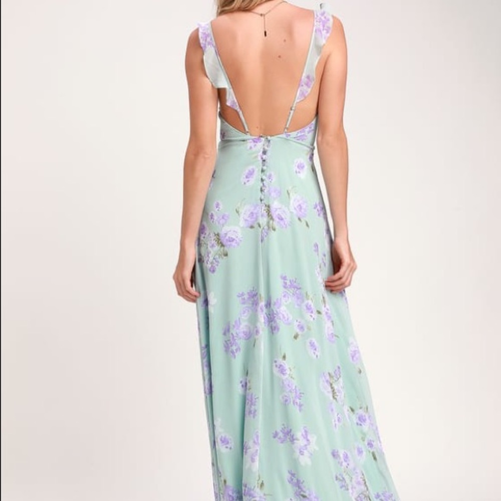 Sage Green Lulus Maxi Long Floral Dress Backless
